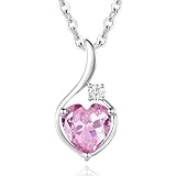 FANCIME Solide 14 Karat 585 Weiß Gold Anhänger Kette mit Herz Erstellter Rosa Turmalin und 0.032ct echt Diamant, Feine Geschenk Schmuck für Damen Mädchen, 925 Silber Kette: 40 + 5 cm