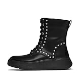 Fitflop F-Mode GEM-Trim Damen Schnürstiefeletten aus Leder, Schwarz, Größe 40, Schwarz, 41 EU
