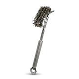BABOSSA 3-in-1 Grillbürste Edelstahl – Multifunktionales Grillzubehör mit robusten Edelstahl Borsten, Schaber und Flaschenöffner – Für die einfache Reinigung von Planchas und Grillplatten