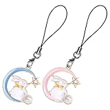 Cabilock 2 Stück Kawaii Hasen Handyanhänger aus Legierung Schlüsselanhänger mit Mond und Stern Dekorative Handy Accessoires für Handytasche und Rucksack