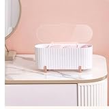 Wattepadspender und Wattestäbchen, Kunststoff Make up Pads Behälter mit Deckel, 3 Fächer Qtip Halter Spender Für Tupfer,Tupfer Schwamm Eier Dressing Tisch Schlafzimmer badezimmer Eitelkeit (weiß)