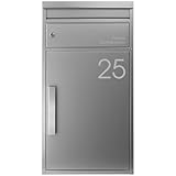SafePost Paketbriefkasten Silber personalisiert Paketbox XXL wetterfest rostfrei freistehend 65M Standbriefkasten massiv geräumig Paketstation für alle Zusteller Briefkasten mit Paketfach riesig