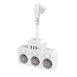 SPORWAY Steckdosenleiste 3-Fach, Steckdose Erweiterungen 3 Steckdosen mit 3 USB & 1 USB-C Ports Steckerleiste Steckdosenadapter, 3-Fach Steckdosenleiste Steckdose für Büro Hause - 16A/4000W