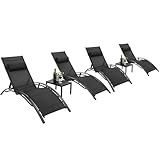 XXL Aluminium Sonnenliege 4er Set, stapelbare liegestuhl Garten, Mit Beistelltisch und Kopfkissen, Wetterfest, 5-Fach Verstellbare Rückenlehne, Geeignet für Gärten, Schwimmbäder, Strand, Draussen