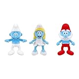 Grupo Moya Packung mit 3 Figuren aus Plüsch, Schlümpfe, 22 cm: Schlumpf, Papst Schlumpf und Schlumpfin, gefüllt und außen aus 100% recyceltem Material, geeignet für alle Altersgruppen