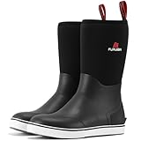 Furuian Herren Deckstiefel Mid Calf Angelstiefel Gummistiefel für Herren Wasserdicht Arbeitsstiefel Longshore Langlebig Anti-Rutsch Regenstiefel, Schwarz, 43 EU