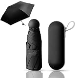 Coztie Kompakter Regenschirm, 6 Rippen Taschenschirm mit Kapsel Fall, Mini Reise Regenschirm Falten Reise Regenschirm UV-Regenschirm für Männer Und Frauen Schwarz