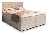 Masseno Boxspringbett TRANI 140x200 cm Komplett-Set mit Matratze und Topper, Polsterbett mit Zwei Bettkästen -Beige, INARI 22