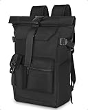 Yooler Rolltop Rucksack Wasserdicht, 27L Groß Rucksack Herren Damen, Schulrucksack mit Laptopfach 17.3 Zoll, Reiserucksack Wanderrucksack für Business Arbeit Uni Reise Freizeit (Schwarz)