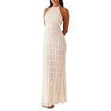 Edhomenn Langes Damenkleid, gerüscht, figurbetont, ärmellos, rückenfrei, einfarbig, Strandkleid, Sommer, Urlaubskleidung, 01 apricot, M
