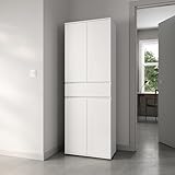 Schrank 60 cm breit mit 4 Türen & Schublade, Vielseitiger Aufbewahrungsschrank Mehrzweckschrank mit 3 Einlegeböden, Schmaler Schrank für Haushalt, Büro, Flur, Schlafzimmer, 64x34x180 cm (BxTxH), Weiß