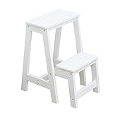 Fußhocker Klapptritt Hocker Holzleiter Stuhl 2 Stufen Leitern Leicht Faltbare Trittleiter für Zuhause Küche Loft Camping Fußhocker Weiß