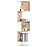 VEVOR Rattan-Eckbücherregal Leiter-Eckregal 5 Ablagen mit Metallrahmen, schmales offenes Eckregal für die Wand, Ausstellungsregale ideal für Bibliothek Konferenzraum Büro Arbeitszimmer Natur