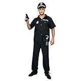 Generisch Polizei Kostüm Herren Faschingskostüm mit Stripperhose Schwarze Polizei Uniform Herren mit Polizeimütze Sexy Polizist Kostüm Stripper Junggesellenabschied Cosplay Police Outfit