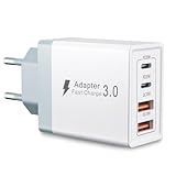 USB C Ladegerät, 4 Ports Mehrfach Ladegerät mit USB C und USB A, 45W Schnellladegerät PD 3.0 USB Netzteil für Apple iPhone 17 16 15 14 13 12 11 Pro Max, Mini SE XS XR, iPad, Samsung USB C Ladestecker