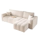 GREKPOL Sofa mit Schlaffunktion 145x248 - Beige Ecksofa mit Schlaffunktion und Bettkasten - Sofa 3 Sitzer - Schlafsofa - Couch - Schlafsofa mit Bettkasten