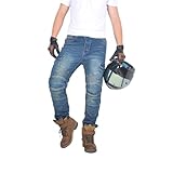 oFzimTo Motorradhose Herren mit Protektoren, Motorrad Jeans Herren, Klassisch Motorrad Hosen Herren, für Winter und Sommer Geeignet (Blue,L)