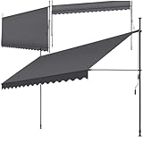 tectake® Klemmmarkise mit Handkurbel, Balkon Markise ohne Bohren, Markise höhenverstellbar, UV-beständig, wasserabweisend, Terrassenüberdachung, Sonnenschutz Terrasse & Balkon, 400 cm - schwarz/grau