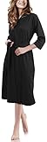 NY Threads Luxuriöser, leichter Damen-Bademantel/Frauen Morgenmantel aus weichem Poly-Baumwollstrick (Small, Schwarz)