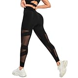 Generisch Sport Leggings Damen Sexy Mesh Yoga Hose High Waist Yoga-Leggings Skinny Stretch Sporthose Jogginghose Bauchkontrolle Nicht durchsichtig Sportleggings