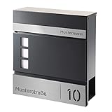 RAL7016 Briefkasten Anthrazit mit Zeitungsfach, Postkasten mit Namensschild, Hausnummer und Straßennamen, Wandbriefkasten mit Fenster, Zinkstahl Briefbox, Personalisierte Postbox mit Zeitungsrolle