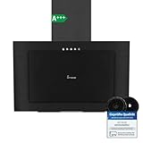 KKT KOLBE Dunstabzugshaube 60 cm | Umluft Abluft | Kopffrei | Wandhaube | Schwarz Stahl | LED-Beleuchtung | 3 Gebläsestufen | inkl Aktivkohlefilter | VTH6004S