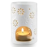 WD&CD Duftlampe aus Keramik, Aromalampe Teelichthalter mit der Candle Löffel Aroma Diffuser weiß