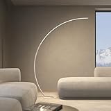 NEONA ICARUS Bogenlampe LED dimmbar – XXL Stehlampe Weiß, 2258 Lumen, 2700K Warmweiß, CRI 90, 22W, Fußschalter, Höhe 170cm – Moderne Wohnzimmerlampe (Weiß)