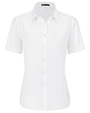 J.VER Bluse Damen Kurzarm Weiße Businessbluse Comfort Fit Lässig Stretch Baumwolle Oberteile für Mädchen Designer und Hochzeitsgast,Weiß,S