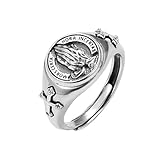 KONFEN Betende Hände Herren Ring, Wikinger Verstellbare Geschnitzte Ringe für Männer Hypoallergenes Material, Kreuz Vintage Hip Pop Gothic Punk Klassisch Einzigartige Textur Herrenschmuck, Silber
