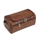 Kulturtasche Herren Damen Braun – Waschbeutel mit Haken & Griff – Große Kapazität, Wasserabweisend, Vintage Leder Optik – Kulturbeutel Reise Organizer