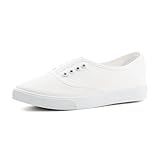 Hitmars Damen Convas Sneaker Freizeit Leicht Stoff Schuhe Low Top Keine Schnürsenkel Segeltuchschuhe Atmungsaktive Bequeme 02 Weiß EU39