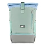 RANZN® – Barcelona – Premium Damen & Herren Rolltop Rucksack, Wasserabweisend, mit Schuhfach und flexiblem Yoga-Stauraum, Tagesrucksack mit Laptopfach, Grün