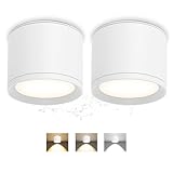 GeyouLux LED Aufbauspots IP44 3CCT Deckenspots Weiß inkl. 7W 800LM LED Leuchtmittel 3000K/4500K/6500K Aufbauleuchte Aufputz Spots Aufbaustrahler für Badezimmer, Flur, Wohnzimmer Rund 2 Stück