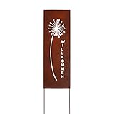 UNUS Gartendeko Gartenstecker aus Edelrost Metall Schild Pusteblume 133 cm für Garten Terrasse oder Balkon