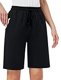 MOVE BEYOND Damen Bermuda Shorts Kurze Hose Sommer Baumwolle Sporthose Jogginghose Knielang Sweatshorts, Schwarz, XL