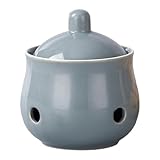 Gralara Knoblauchtopf Knoblauchdose Ingwertopf Aufbewahrungstopf Atmungsaktiv mit Deckel,Knoblauch Aufbewahrung Keramik Knoblauchdose,Lüftungsschlitzen für Die Arbeitsplatte Im Landhausstil, Grau