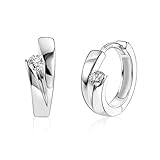 ALEXCRAFT Silber 925 Ohrringe Kleine Creolen, Silber 925 Creolen Dick Breit Kleine Knorpel Huggie Creolen Sterling Silber Creolen mit Stein Kugel Zirkonia Glitzer Ohrringe Creolen 16mm Damen Mädchen