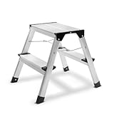 STAHLWERK Trittleiter TL-22 ST mit 150 kg Tragkraft und 2 Stufen Aluminium-Leiter | Klappleiter | Klapptritt | Mehrzweckleiter | Haushaltsleiter | Stehleiter mit rutschfesten Sprossen