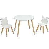 LEADZM Kindertisch mit 2 Stühlen, Kindersitzgruppe, Sitzgruppe für Kinder, mit Kiefer Beine Kindermöbel für Kinderzimmer Kindergärten Weiß