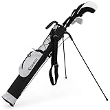 GYMAX Golf-Standtasche, leichte Golftasche mit 2 Fächern & Taschen, Golf Pencil Bag mit Flaschenhalter & Tragegriff, Standbag für Herren & Damen (Grau)