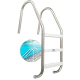 HAFIX Poolleiter für den Pool aus 3 Stufen, Schwimmbadleiter aus Edelstahl in Silber, Sicherheitsleiter & Einstiegsleiter, Einbauleiter mit Handlauf aus ergonomischem Griff. Badeleiter bis 150kg Last.