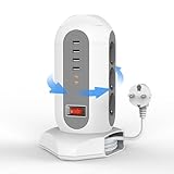 Mehrfachsteckdose mit USB Steckdosenleiste，9 Slots Überspannungsschutz， Steckdose mit Schalter Steckdosenleiste，2M Verlängerungskabel ，für Zuhause,Büro Handyhalter Mehrfachstecker Steckdosenturm