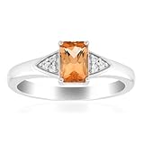 Cavill Tepetate Topas Ring 0,553 ct Oktagon Radiantschliff 925 Sterling Silber mit 6 Zirkonen Rundschliff modern schmaler Silberring Orange Topas Mexiko Tansania