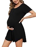 Uniexcosm Stillnachthemd Damen Kurzarm Geburtskleid Baumwolle Umstandsnachthemd Mutterschaft mit Knopfleiste Umstandsmode für Schwangere oder Stillende Schwarz 3XL