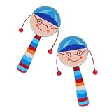 TOYANDONA 2 Stück Shake Holzrassel mit Cartoon design Sicherer Greifling Hand auge koordination Interaktives Motorikspielzeug für Junge Mädchen und Kleinkinder
