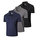 Gaiatiger 3er Pack Poloshirt Herren Männer Hemd Herren Kurzarm Leicht und Atmungsaktiv Sweatshirt Männer Golf Shirts(0427)-Black Grey Navy-M