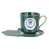 PRETYZOOM 1 Set Wasserbecher mit Henkel Teetasse mit Untertasse Vintage Teetasse Blume Teetasse Heißer Tee Tasse Kaffeebecher Espressotasse Türkisches Gottesauge Teetasse Milchbecher Trinkbecher Retro