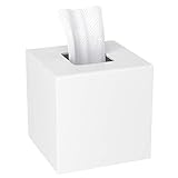 HIIMIEI Quadratisch Kosmetiktücherbox, 14 × 14 × 14cm Acryl Taschentuchbox | Tissue Box Mit Magnetabdeckung für Esszimmer Badezimmer Schlafzimmer Auto Büro - Weiß