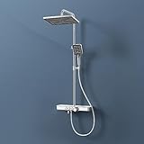 EMKE Duschsystem Duschset mit Theramostat Regendusche und Handbrause 3 Strahlarten, 45cm Thermostatische Platte, 36cm Regendusche, Freie Winkel- und Höhenverstellung, KTW Zertifizieren, Chrom